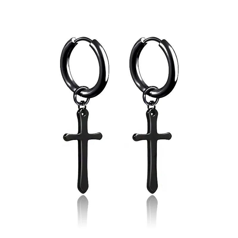 Stainless Steel Jesus Cross hoop Earrings women mens earrings hip hop fashion jewelry will and sandy