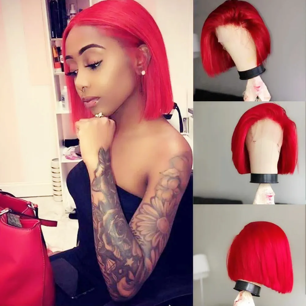 Spedizione Gratuita Rosso Corto Parrucche di Capelli Bob Glueless Legato A Mano Parrucca Anteriore Del Merletto Sintetico 150% Densità Resistente Al Calore Fibra di Cosplay Dei Capelli Per Le Donne