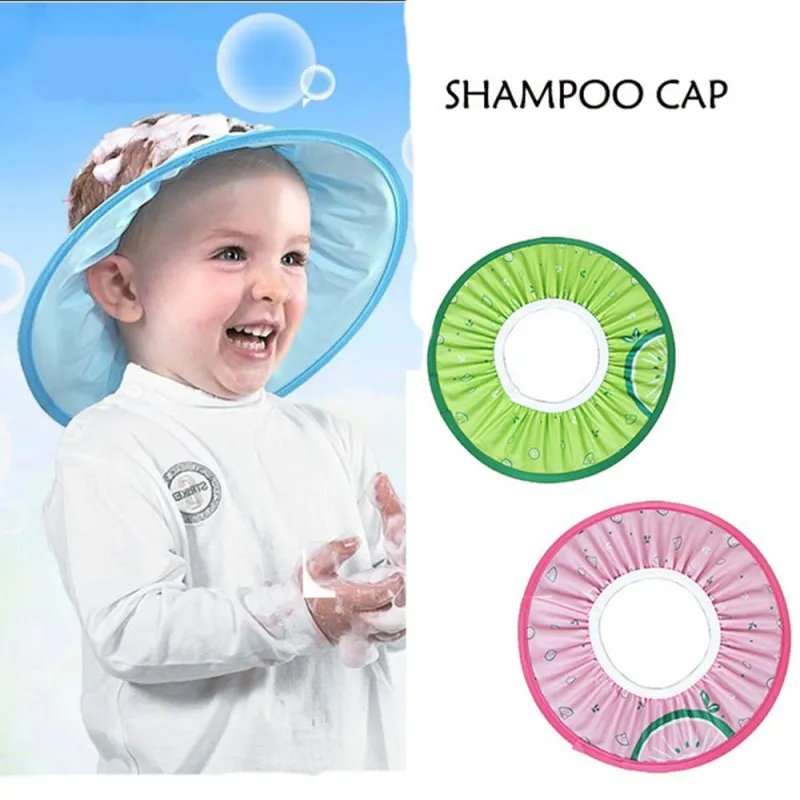 1pcs Elastic Cartoon Baby Waterproof Shower Cap Baby Earmuffs Shampoo Cap Shading Hat Kids Hair Cutting Caps Protection