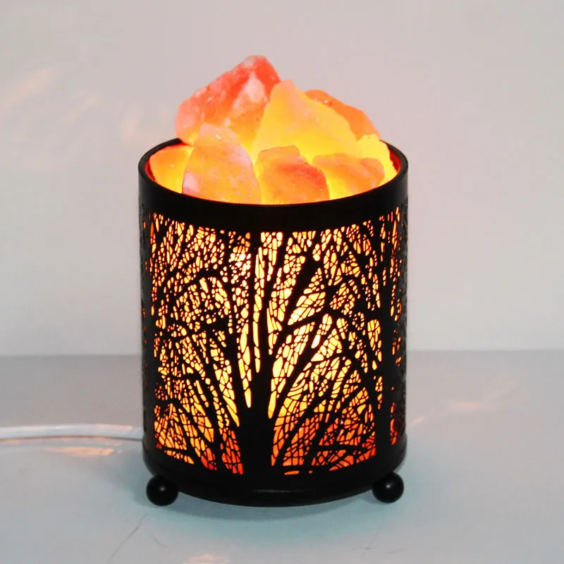 Novelty Lighting Salt Lamps Natural Himalayan Lamp Forest Night Lights Crystal Light With Retro Metal Basket