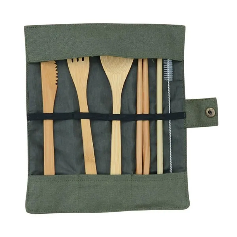 携帯用木製カトラリーセット旅行竹平版セットナイフ箸フォークスプーン食器セットキャンプ用品
