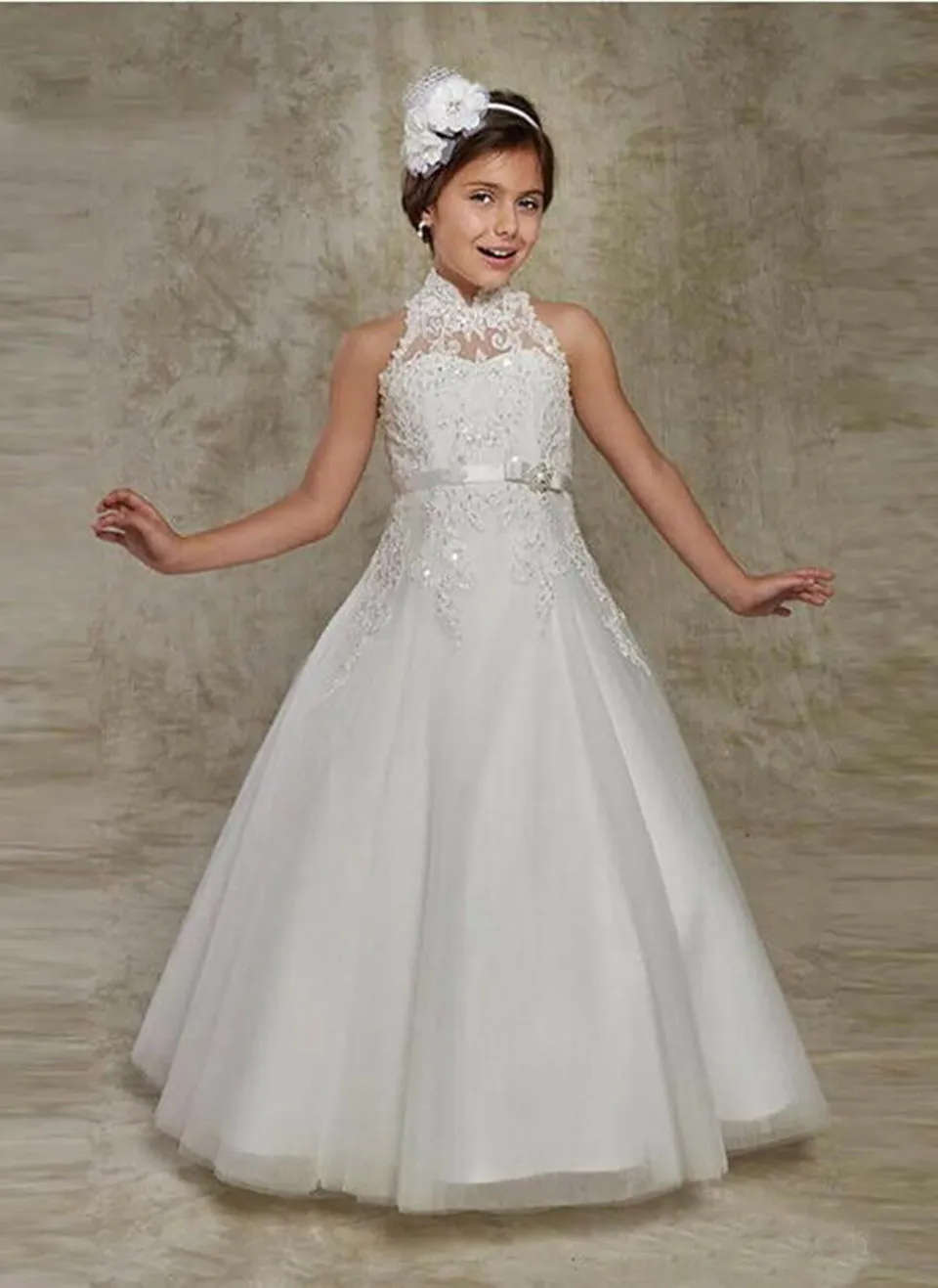 formal dresses for toddler Satin flower girl dress, Ivory flower girl dress, Girl dress with trai –  Colibri Fashion Studio main image 0