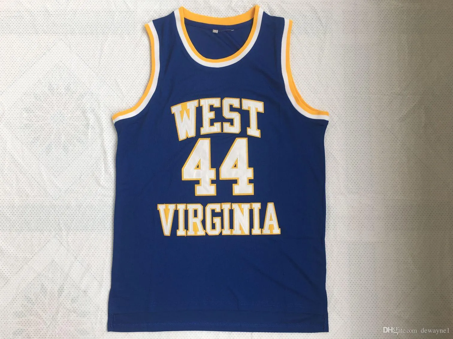 NCAA Batı Virginia Dağcılar # 44 Jerry West Koleji Formaları Retro lise Basketbol mavi Dikişli Eski Jersey S-XXL damla nakliye