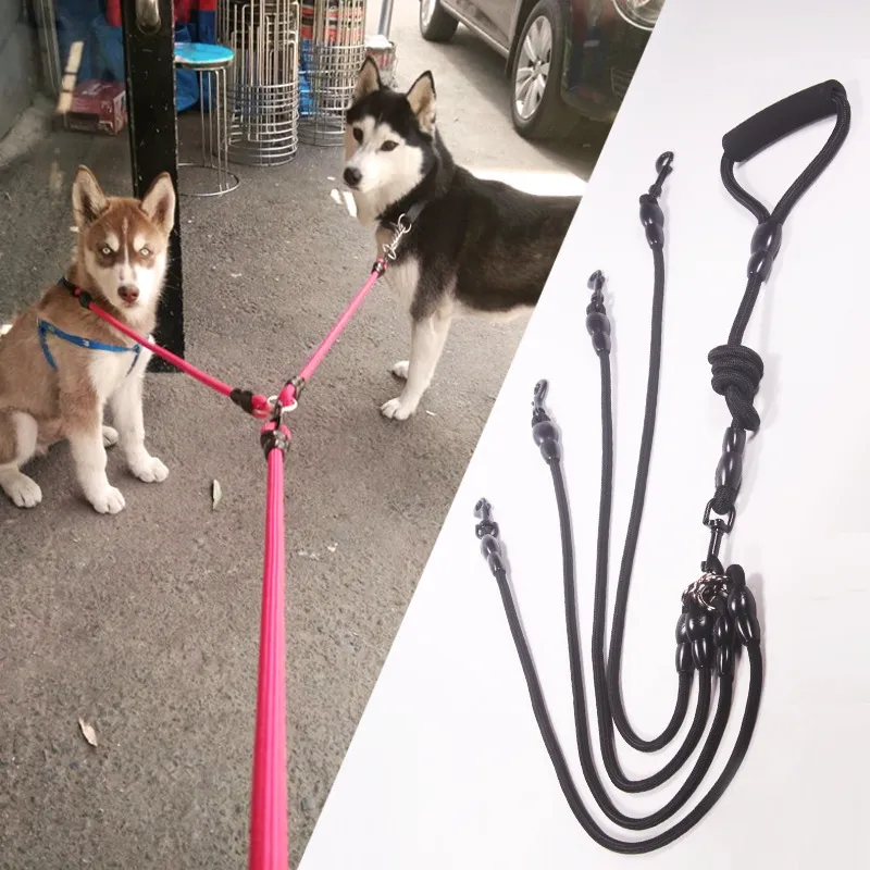 2 Way 3 Way 4Way Double Dog Pet Leash مضفر تشابك نايلون حبل الحبل زوجين للمشي التدريب 2/3/4 كلاب