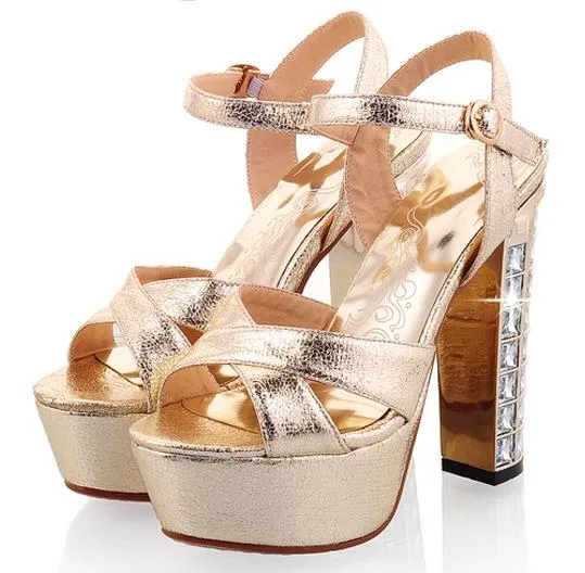 Big Small Size 31 32 To 42 43 bridal wedding shoes glitter sequiend silver gold platform chunky heels dress shoes 13cm