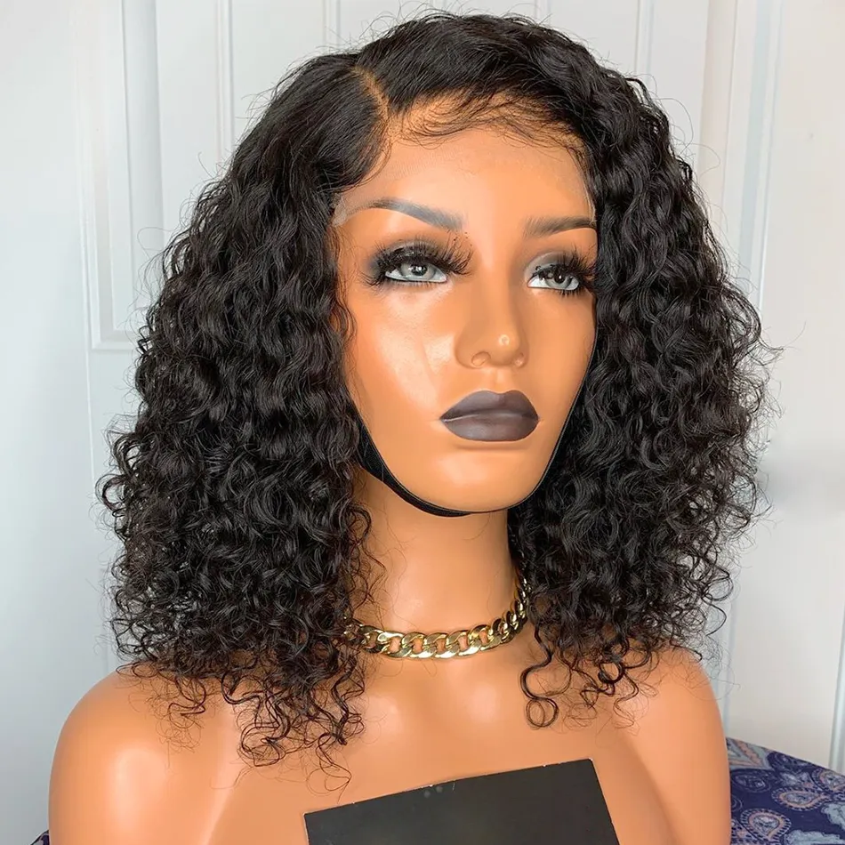 13*4 Lace Front Human Wig curly Girls Virgin Brazilian Peruvian Preplucked Baby Hair bleached knots For Black Women Transparent Lace deep Bob wave