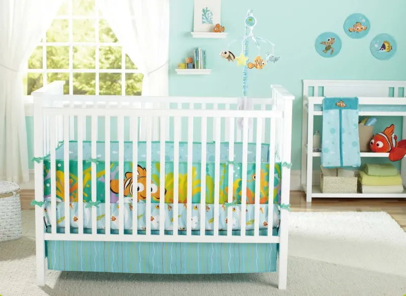 8 stks Baby Beddengoed Sets Katoen Borduurwerk 3D-karakter Marine Dieren Crib Beddengoed Set Baby Quilt Bed rond Baby Urinetas Cot Beddengoed Set