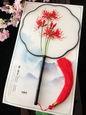 Fine Hand Double-side Suzhou Embroidery Chinese Fan Dance Costume Decorative Natural Mulberry Silk Hand Fan Ebony Handle Fan Women Gift