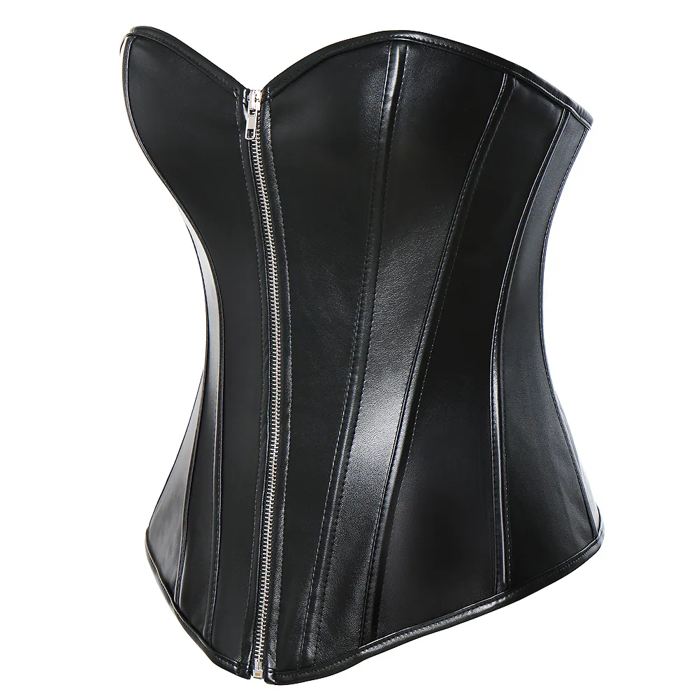 PVC Faux Leather Overbust Corset Bustier S 6XL Plus Size Women Front Zipper Corset Push Up Bra