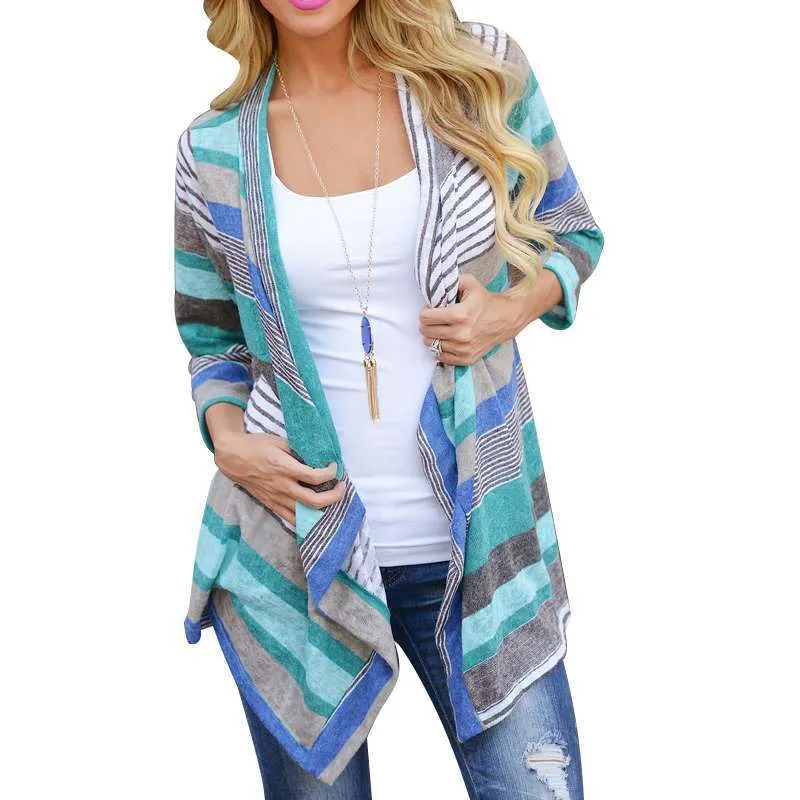 Cardigan d'été femmes Long Boho tricoté à rayures Cardigans Feminino Outwear à manches longues pull ample vêtements être