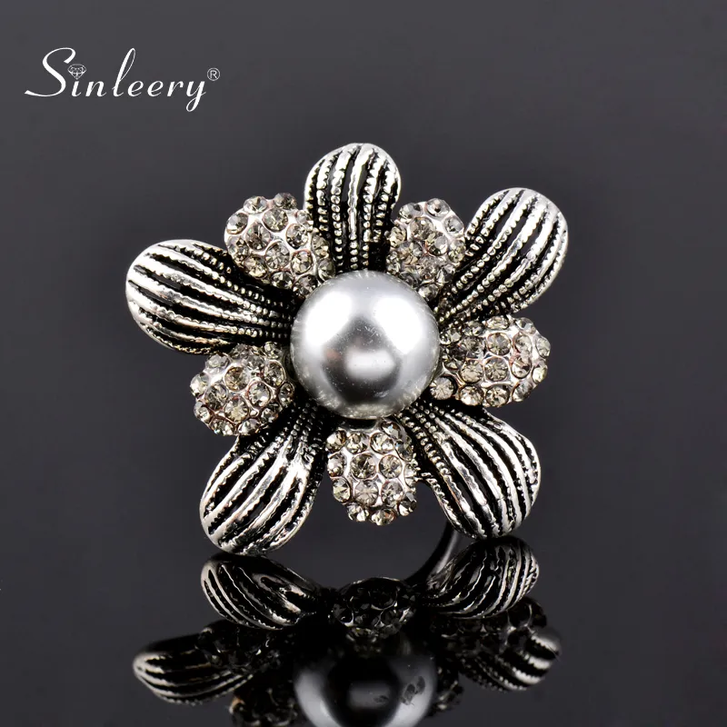 Vintage symulowany szara perła duże pierścienie dla kobiet zabytkowe srebrny kolor cyrkonowy biżuteria z cyrkonu ANEL JZ075 SSE