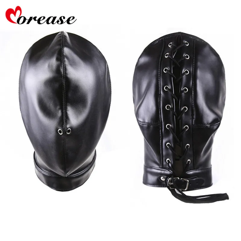 Morease Mask Sexy Bondage Fetish Full Cover Sex Toy For Woman Male Couple Leather Hood BDSM Erotic Toys Sexo Adult Games Y18110802