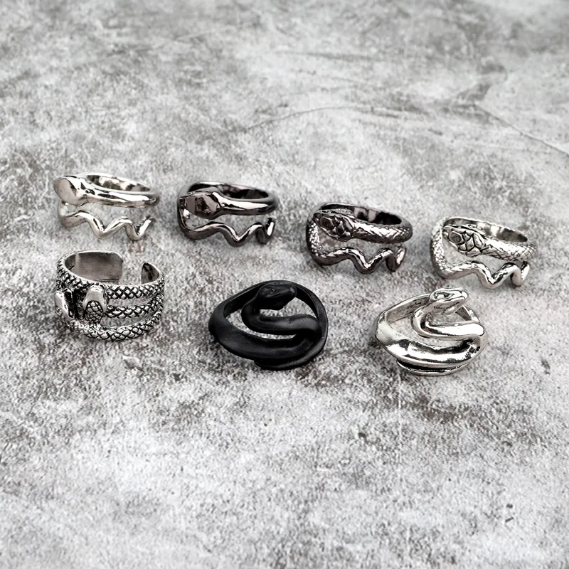 1pc ny punk vintage orm fri ring för kvinnor män gotiska rock hip hop svart silver färg djur öppna finger ring smycken r148