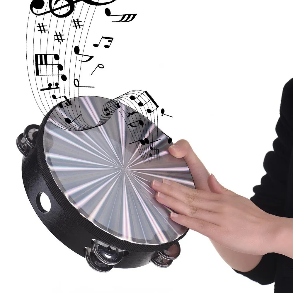 Ahşap Radyant TAMBOURINE Handbell El Davul Çift Sıralı Jingles Yansıtıcı Davul Kafası Vurmalı Enstrüman Müzikal Oyuncak