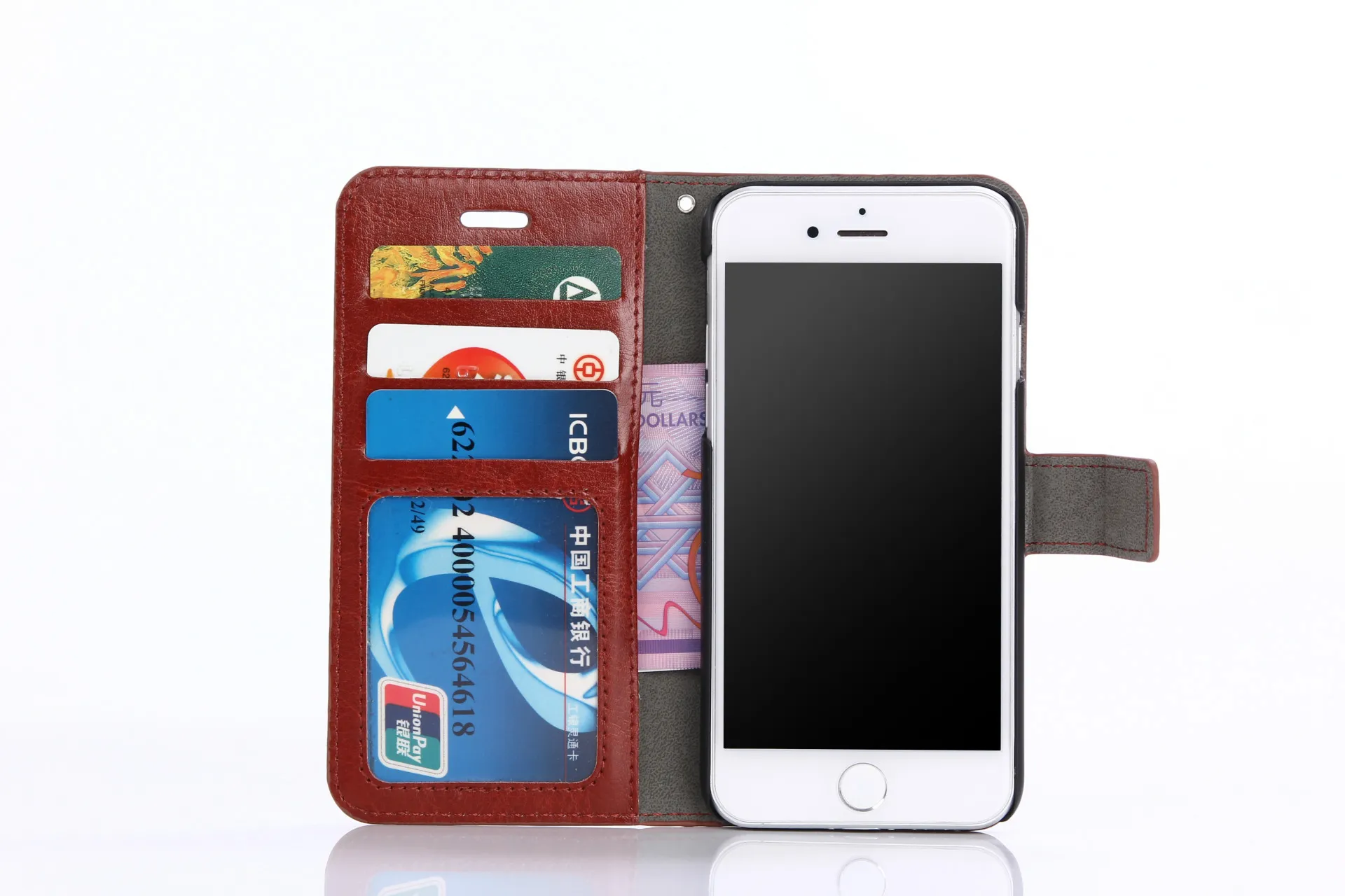 1000 pcs pu carteira de couro case capa com slot para cartão de virar capa shell para iphone 5s 6 6 s 7 8 plus x xs max