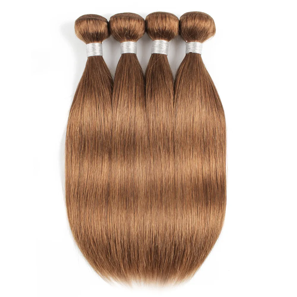 Mèches brésiliennes naturelles Remy lisses, brun doré clair #30, Extensions de cheveux humains, vierges, 16 à 24 pouces, lots de 3/4