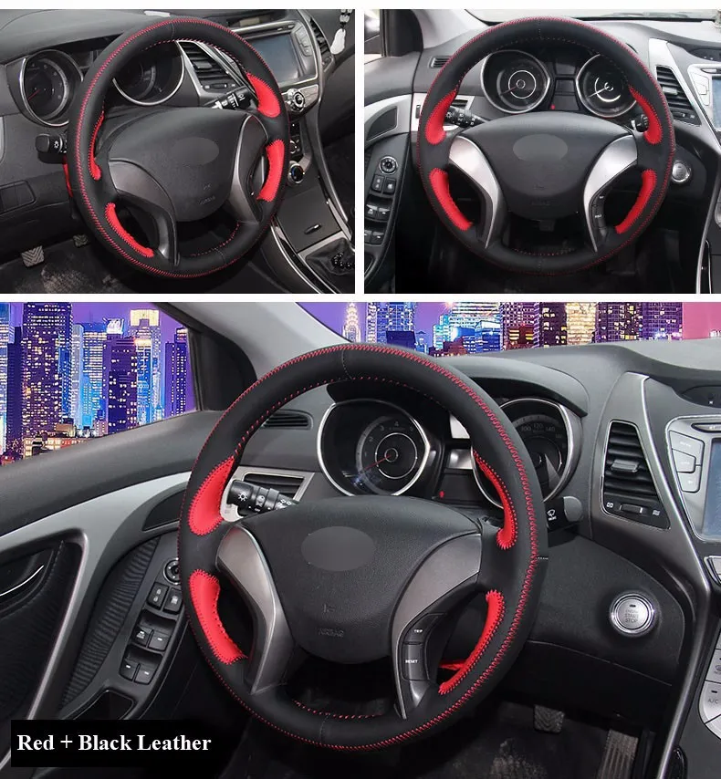Hyundai Elantra için Kırmızı Siyah Yapay Deri El Dikiş Araç Direksiyon Kapağı 2011-2014 Avante I30 2 2012-2016287X