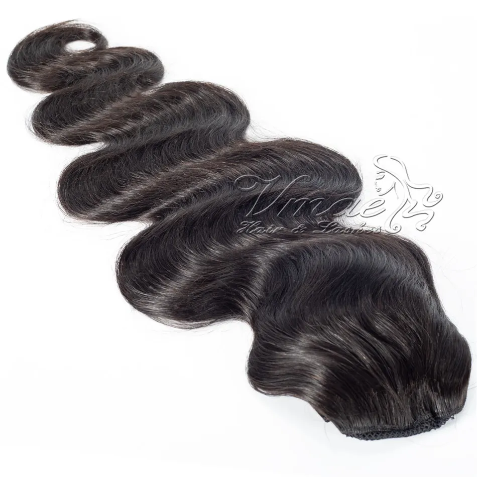 Índio brasileiro Preto Natural 120g 140g 160g 12 a 26 polegadas Weave reta Corpo onda de cordão Ponytails Virgin extensão do cabelo humano