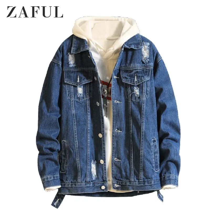ZAFUL Jean Chaquetas Abrigos Hombres Desmontable Destroy Wash