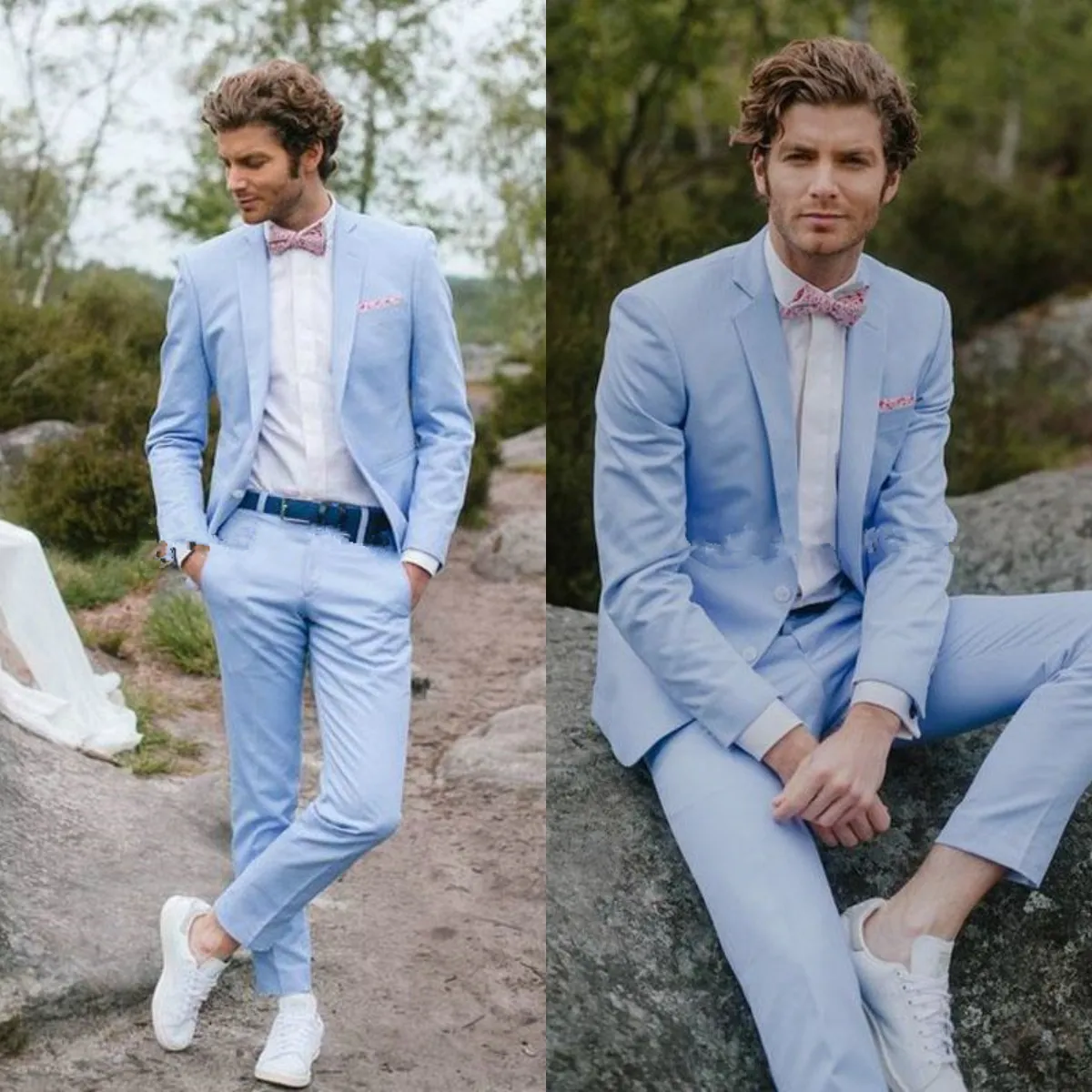 Ternos masculinos azul-celeste claros para casamento country smokings masculinos ternos formais casuais para noivos jovens ternos de formatura (jaquetas + calças)