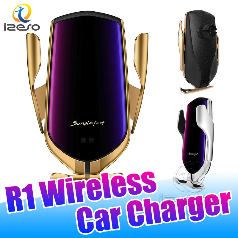 R1 Wireless Car Chargers Smart Automatic Clamping Qi Fast Charger for iPhone 13 Pro Max 12 Charging Air Vent Mount Phone Car Holder izeso