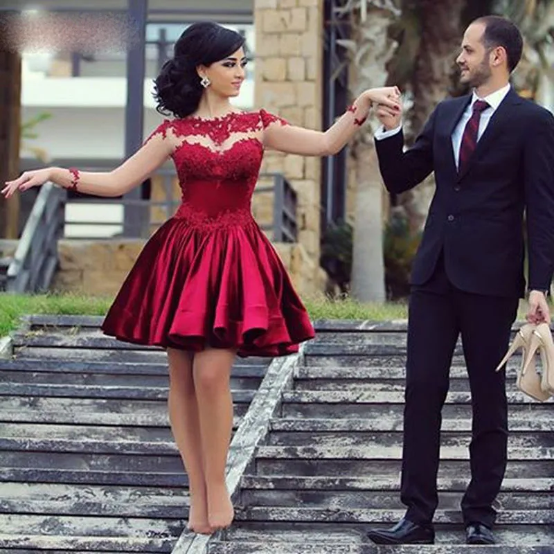 Burgundy Formal Evening Gown With Long Sleeves Vestido De Noiva Sereia Robe De Soiree Short Red Prom Dresses From Bridallee 84.43 DHgate.Com