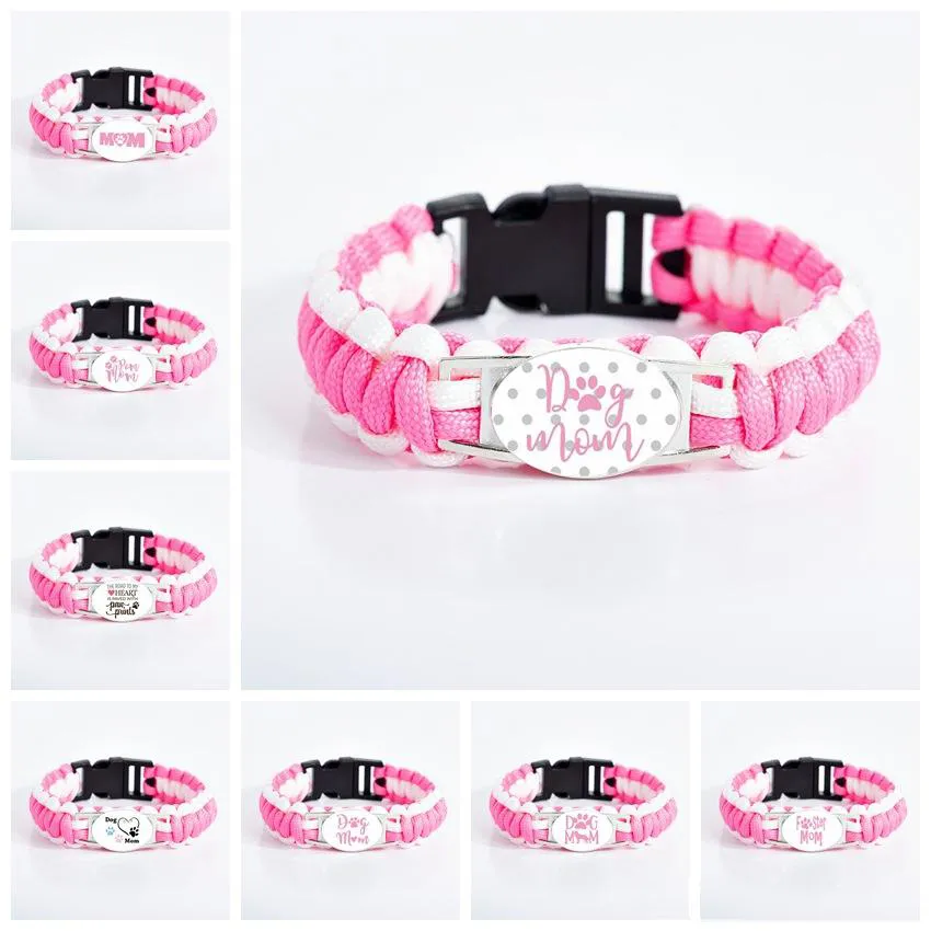 Hund katt mamma charm armband för kvinnor mor glas cabochon klo tecken rosa utomhus sport bangle mode smycken i bulk