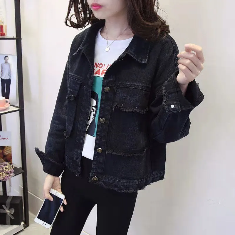 Boyfriend Loose Black Denim Jacket Women Coat 2019 Spring Summer