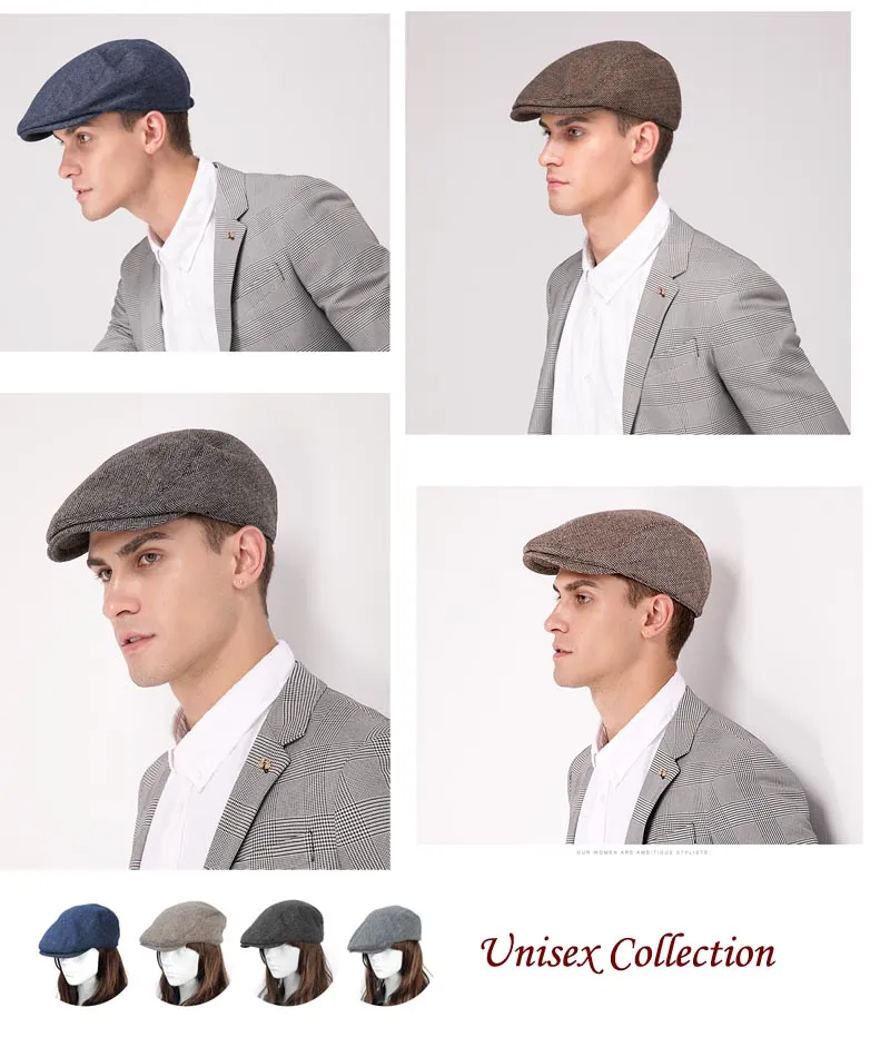 Stand Focus unisexe femmes hommes gavroche Ivy Golf conduite chapeau casquette à chevrons mode laine mélange Tweed automne hiver