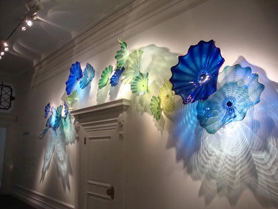 100% handgeblazen lamp decoratieve luxe bloem sconce galerij wall art elegante blauwe schaduw murano glazen platen