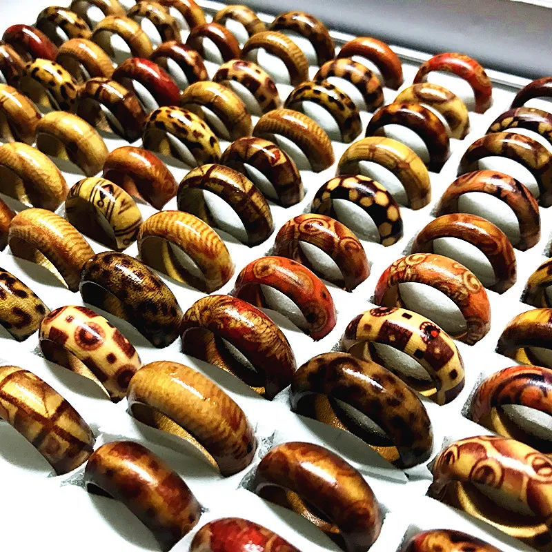 100pcs Mix Styles Handmade Craft Men's Women's Fashion Natural Wood Band Party Jewelry Rings Gifts Brand New drop shipping wholesale lots