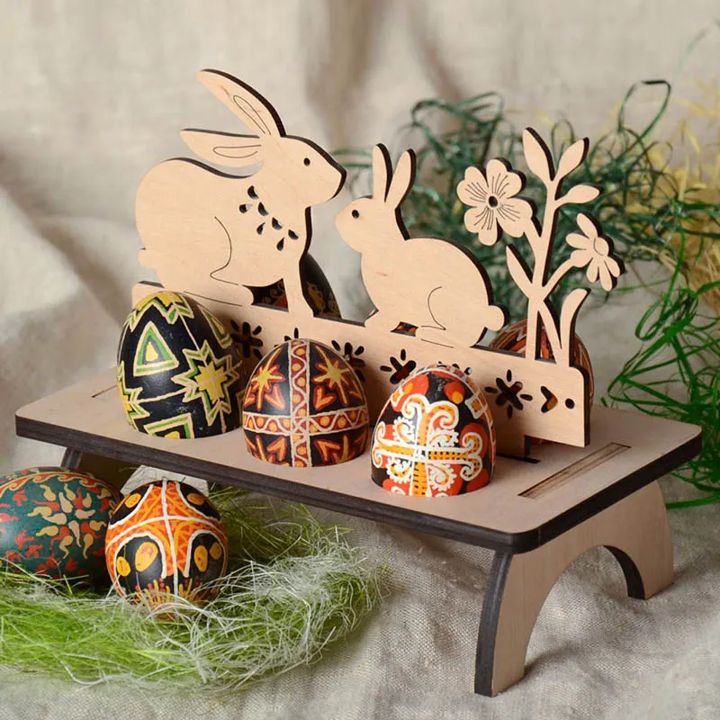 Uova di Pasqua Scaffali in legno Creativo fai da te Artigianato per bambini Coniglietto Gallina Buona Pasqua Modello Decorazione per feste per la casa QW9721