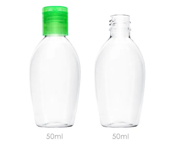 50ML فورية المطهر من ناحية زجاجة فارغة غسيل اليد زجاجات زجاجة PET البلاستيكية للمطهر مع فليب غطاء SN1306