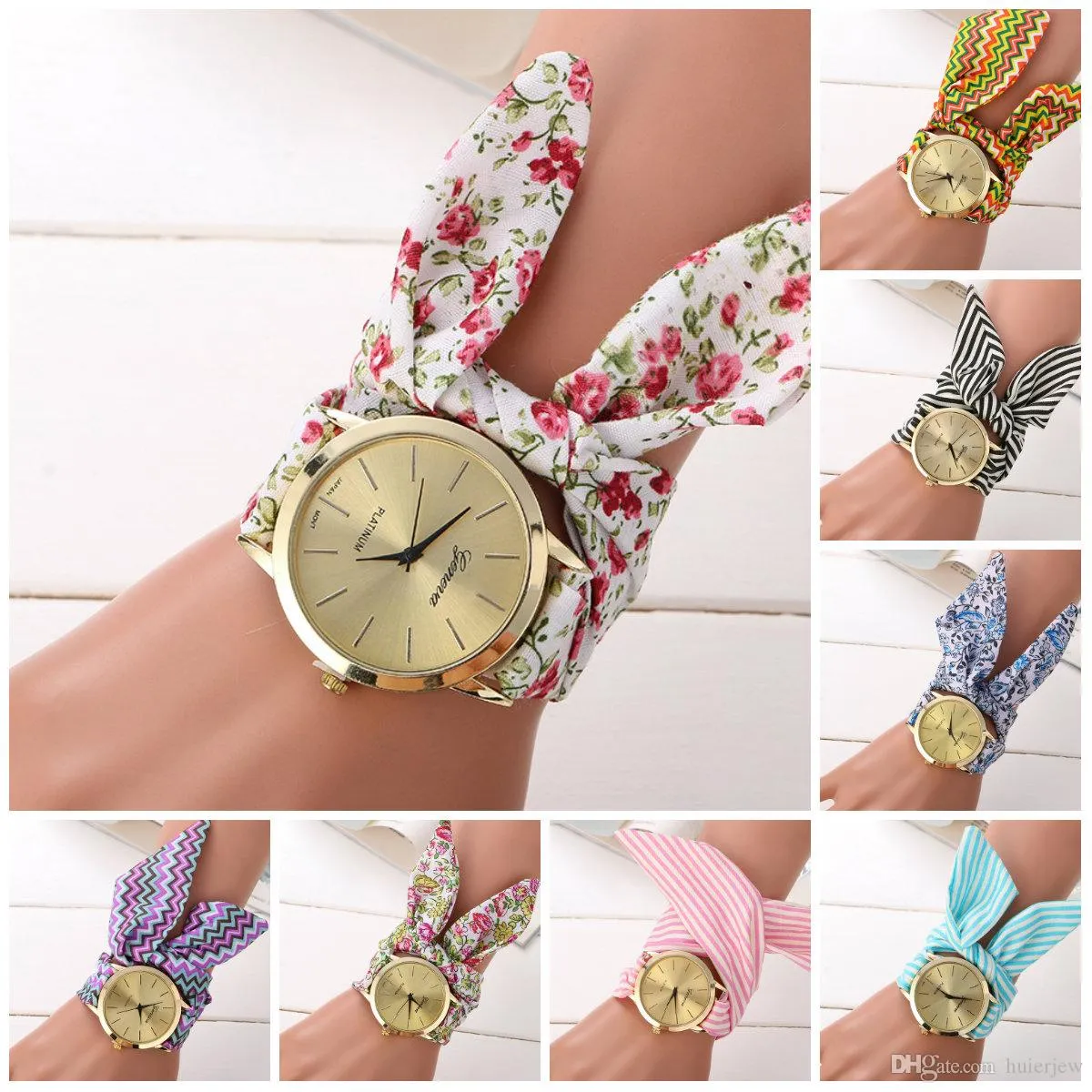 Relojes Bonitos relojes de pulsera de tela con flores para mujer, relojes de vestir dorados a la moda para mujer, reloj de tela de alta calidad, reloj de vestir para chicas dulces