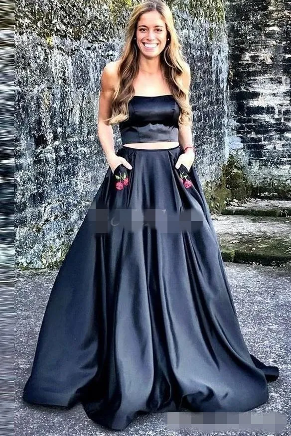 Simple Black Two Piece Prom Dresses With Pockets... From 72,73  | DHgate