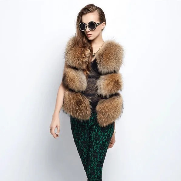 2019 Chaqueta mujer Luxury Women Fur Vest Casual Short Design Fur Overcoat Raccoon Waistcoat Sleeveless Gilet XL241