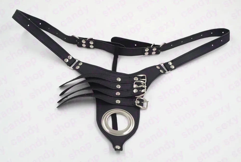 Chastity Devices Leather Cock cage penis harness ball scrotum stretcher restraint bondage Fetish #R45