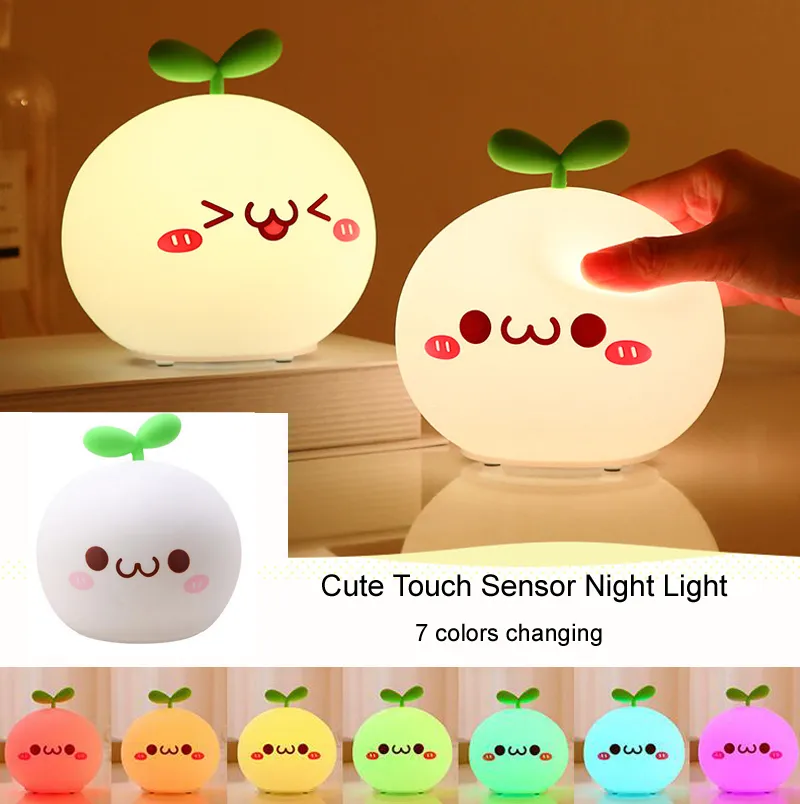 Veilleuse LED rechargeable mignonne lampe de nuit de dessin animé 7 couleurs changeantes Capteur tactile en silicone souple Lumières de nouveauté Cadeau pour enfants Lampe de nuit mignonne