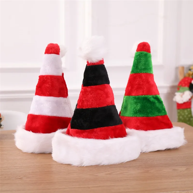 Hat Xmas Party Children listrada Hat Natal de Ano Novo Plush Grosso Ultra macio Plush Papai Noel Cap Adulto