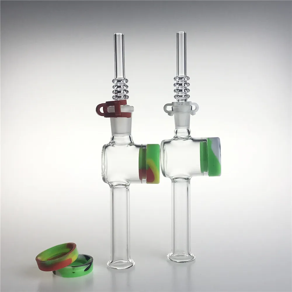 10mm 14mm Glass Nector Collector Rig Stick Kit med 7,5 tum 10 ml Silikonbehållare Reclaimer Keck Clips Quartz Tips Collector