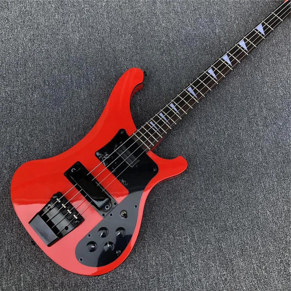 Niestandardowy hurtowy czerwony 4-strunowy gitara basowa 4003, czarna palenia palisandarna i sprzętowa Bass, zapewnić dostosowanie