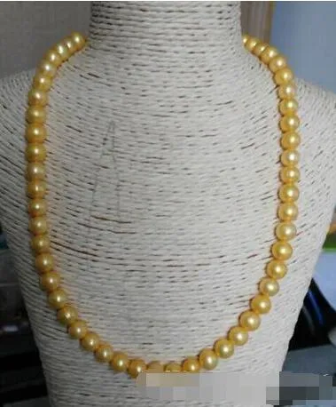 Splendida collana di perle d'oro dei mari del sud da 8-9 mm Chiusura in oro 14k da 19 pollici