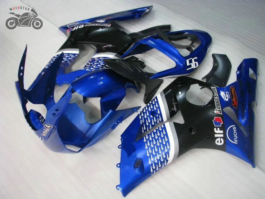 Personnaliser le kit de carénages d'injection pour Kawasaki Ninja ZX6R 2003 2004 ZX636 03 04 ZX-6R 636 kits de carénage de moto bleu noir de course sur route