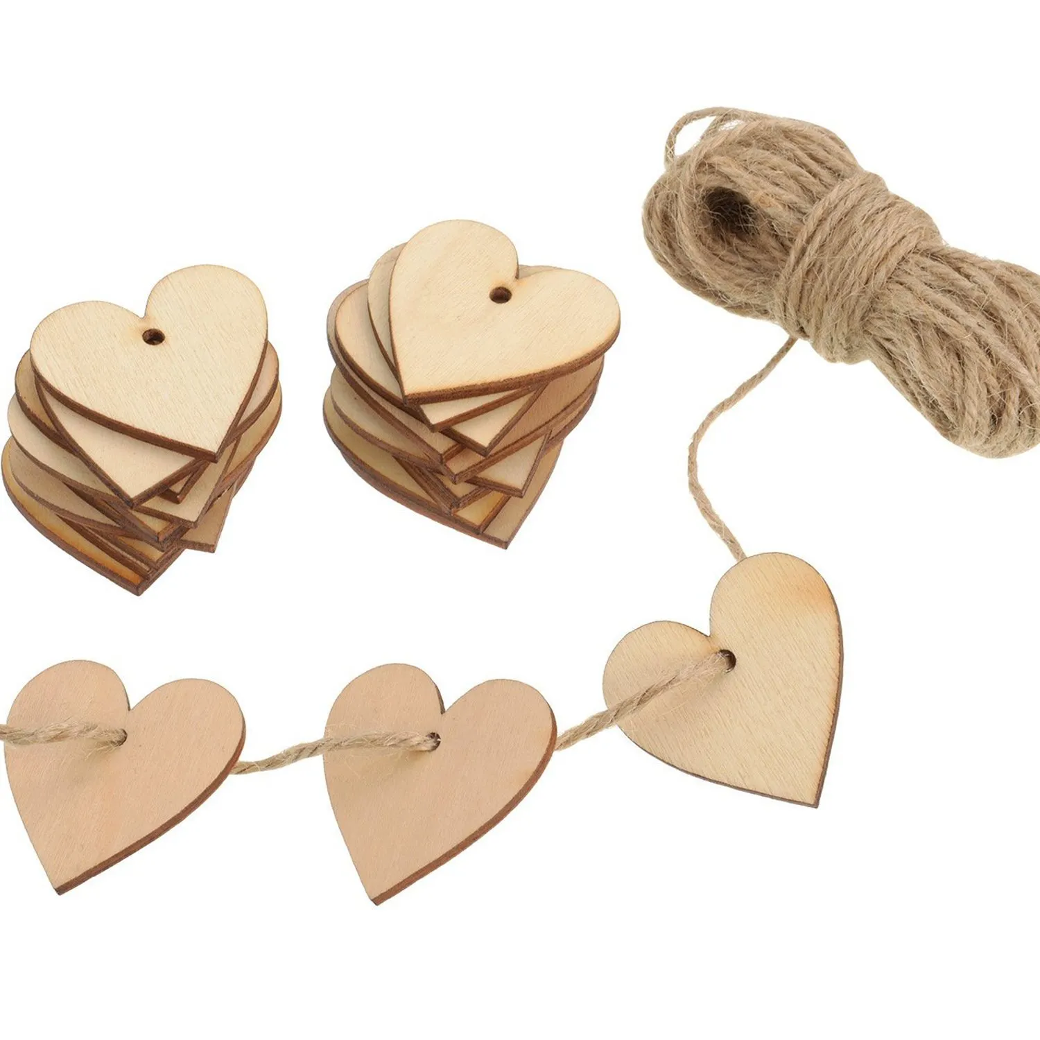 100 Packed Wood Heart Wedding Hanging Home Decor Gifts Ornament