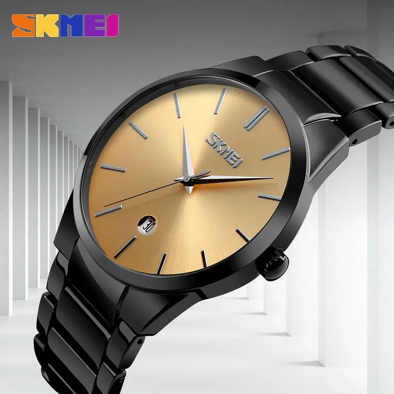 SKMEI Mens Watches Top Brand Luxury 3Bar Waterproof Calendar Watch Men Alloy Straps Quartz Wristwatches relogio masculino 9140312N