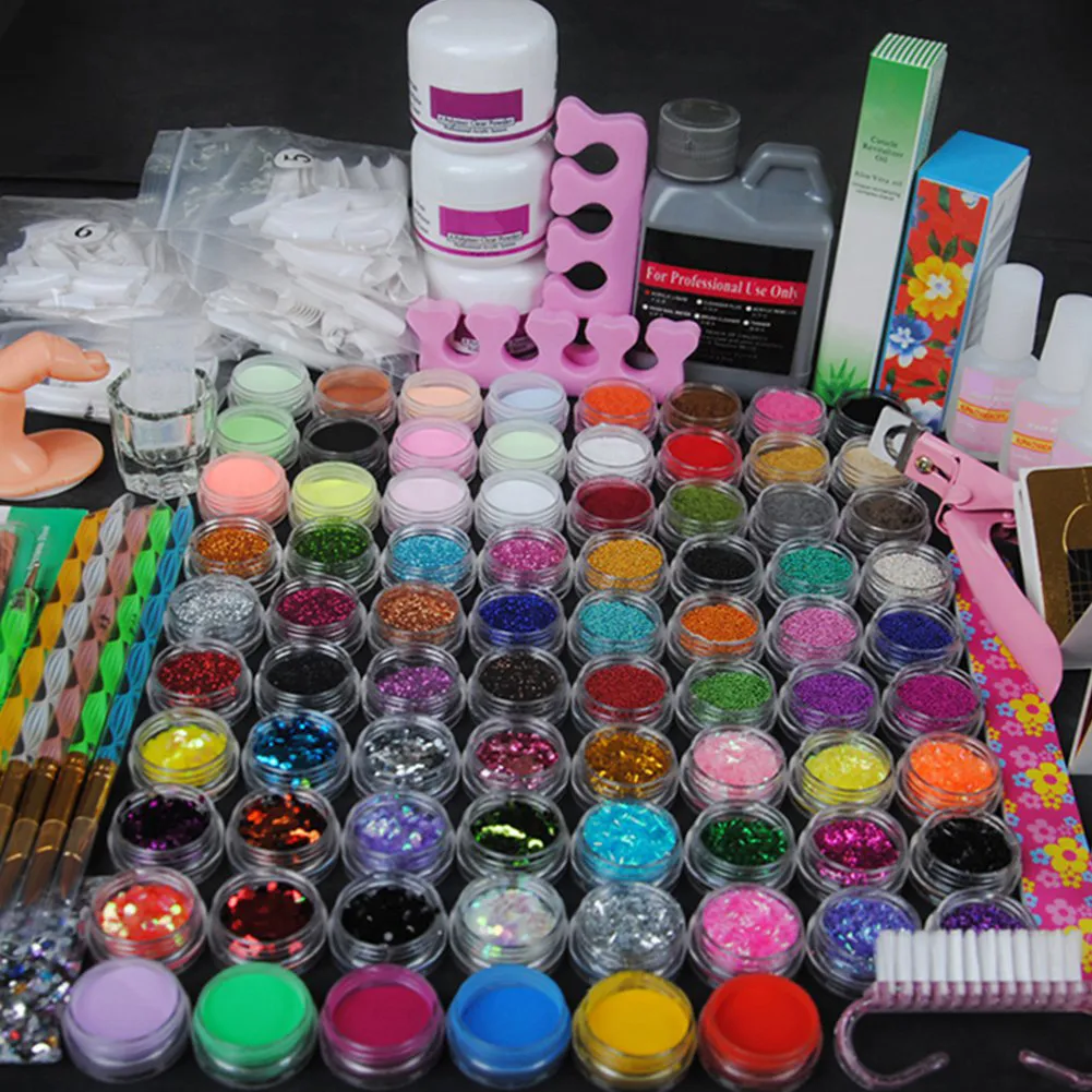 Ensemble de manucure en acrylique, 78 pièces, poudre acrylique pailletée pour Nail Art, Kit d'outils de décoration avec brosse en strass cristal