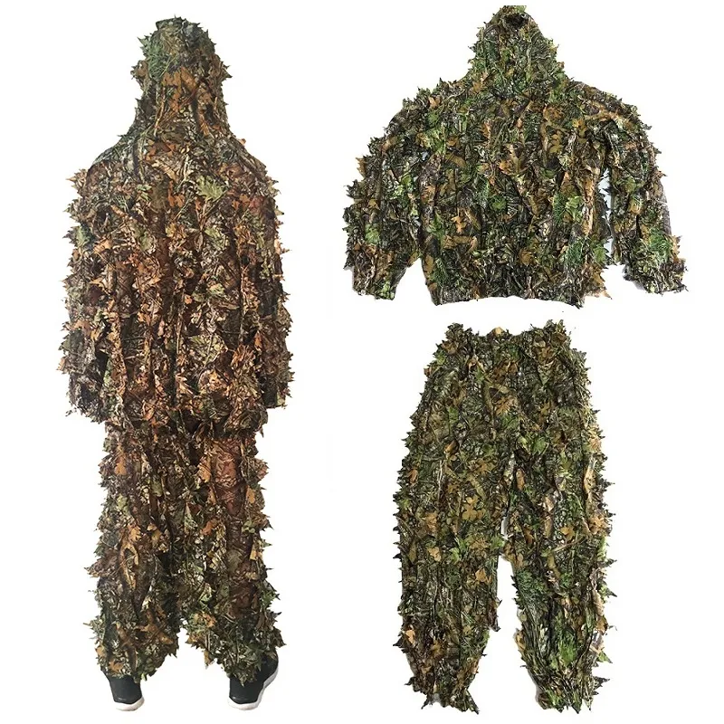 Ternos Ghillie camuflados 3D para homens, roupas de caça Sniper, tiro  tático militar, jogo de guerra, birdwatching, jaqueta e calça airsoft