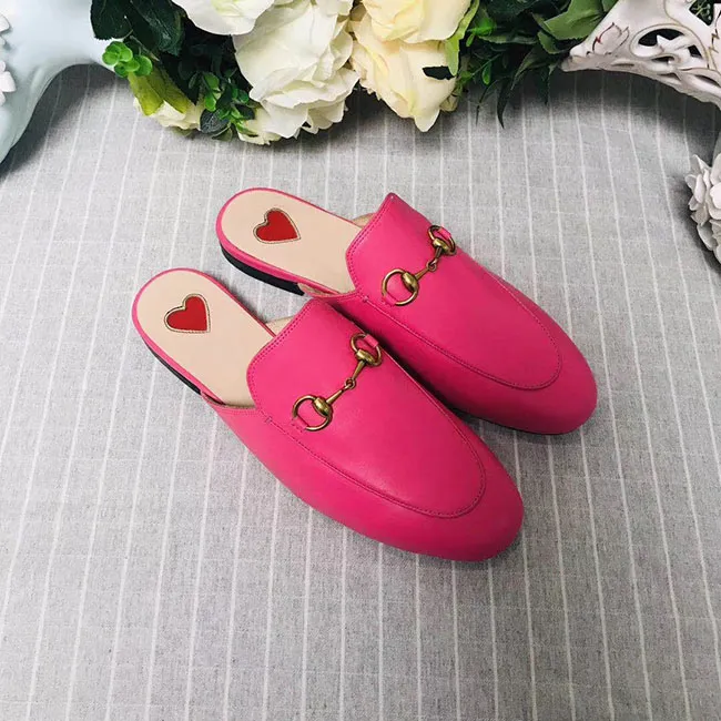 2019 Mode kwaliteit Designer Echt lederen pantoffel met gesp Mode vrouwen Princetown Dames CasualFlats NewSize US4-10 Originele doos