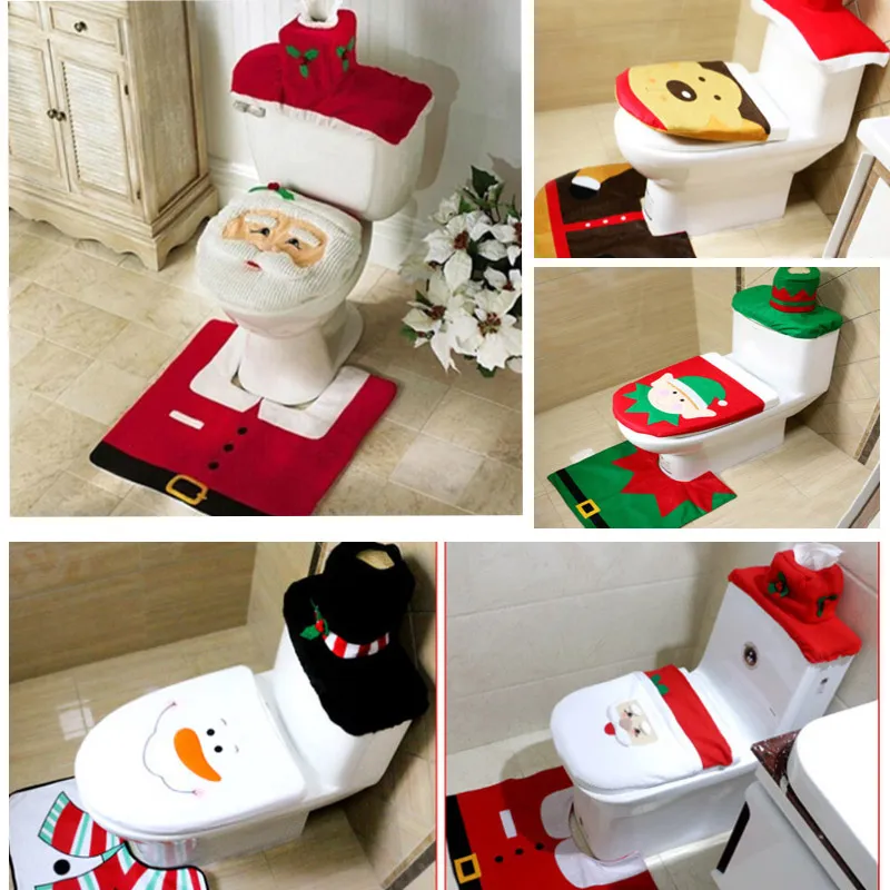 Santa Santa Toilet Cover Sets Christmas Decoration Rug Reindeer Toilets
