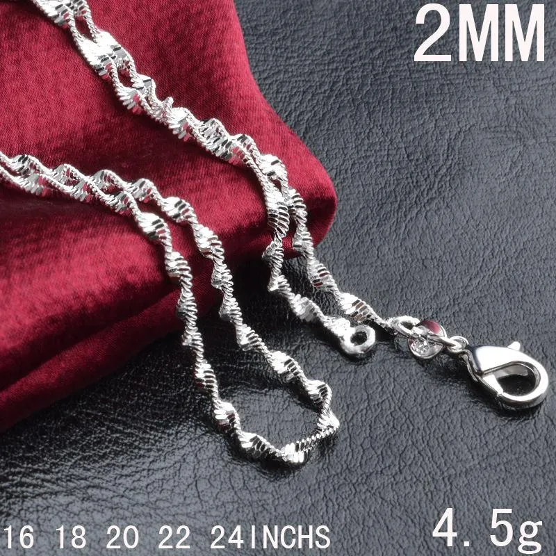 2MM 925 sterling silver smooth double Water wave chains Luxury choker Lobster Clasps Necklaces Jewelry in Bulk 16 18 20 22 24 inches